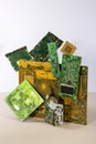 Abstract figure folded from computer circuit boards on a colored background Royalty Free Stock Photo