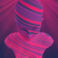 Abstract figure in the form of a woman bust is composed of thin slices of red and blue 3d rendering digital illustration Royalty Free Stock Photo