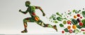 abstract figure in motion composed of fresh produce combining fruits and vegetables in a dynamic running pose