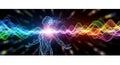 Abstract figure with outstretched arms surrounded by energy waves and glowing particles Royalty Free Stock Photo