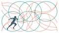 Abstract figure running through overlapping circular patterns illustration vector design Generative AI Royalty Free Stock Photo