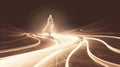 Abstract figure: white, luminous path, guidance, hope, warm tones, dreamlike, cinematic Royalty Free Stock Photo