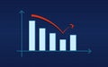 Abstract financial bar chart with rebound red arrow on blue color background Royalty Free Stock Photo