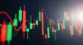 Abstract financial candlestick chart data visualization with upward trend and sunburst effect Royalty Free Stock Photo
