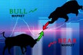 Abstract financial chart with bulls and bear in stock market, Bull market and Bare market symbols, stock market concept Royalty Free Stock Photo