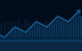 Abstract financial chart with uptrend line graph arrow in stock market and blue color background Royalty Free Stock Photo