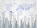 Abstract financial chart with uptrend line graph on number and world map. Candle stick graph of investment trading on world map Royalty Free Stock Photo