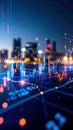 Abstract financial data visualization with city lights in the background. Royalty Free Stock Photo