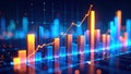 Abstract financial data visualization with glowing bar graphs and line chart Royalty Free Stock Photo