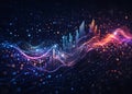 Abstract Financial Data Visualization with Glowing Wave Graphs and Digital Analytics Background Royalty Free Stock Photo
