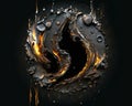 Abstract fire and black molten metal painting background. Thick paint Light black splatter. Realistic and naturalistic textures.