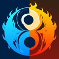 Abstract fire flames on a dark blue and red background. Vector illustration generative AI Royalty Free Stock Photo