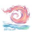 Abstract Fire Wave over Icy Waterscape Watercolor Illustration with Dynamic Energy Royalty Free Stock Photo