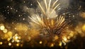 Abstract fireworks in the night background, golden fire