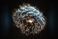 Abstract fireworks particles at night. Realistic colorful pyrotechnics salute show for copy space. Royalty Free Stock Photo