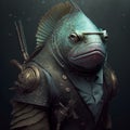 Abstract fish dressed as a man portrait. Futuristic fantasy animal art