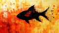 Abstract Fish Painting with Orange and Red Background Royalty Free Stock Photo