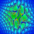 Abstract fish scale pattern blue green turquoise yellow ocher centered and blurred