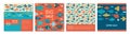 Abstract fish trendy cover square card design set exotic nautical pattern ornamental page notebook