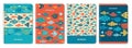 Abstract fish trendy notebook cover set exotic nautical art design planner brochure aquarium animal