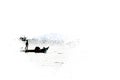 Abstract fishing boat in ocean on watercolor paining background