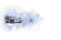 Abstract fishing boat in ocean on watercolor paining background Royalty Free Stock Photo