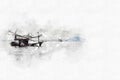 Abstract fishing boat in ocean on watercolor paining background Royalty Free Stock Photo