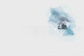 Abstract fishing long boat watercolor painting background.