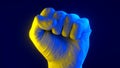 Abstract fist painted in the color of flag of Ukraine. Patriotic and togetherness concept. Concept of military conflict Russia and