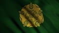 Abstract flag with beautiful flower fluttering in the wind on green background, seamless loop. Tyrell house golden