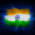 Abstract flag of India on blue sky background for celebration design. Indian patriotic template. Graphic abstract drawing