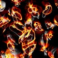 Abstract flame and smoke shapes, blazing orange yellow red fire