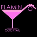 Abstract flamingo cocktail logo with a glass and a straw in the form of a flamingo on a dark background Royalty Free Stock Photo