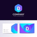 Abstract flat D letter logo iconic sign with company business ca