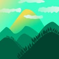 Abstract flat dark green forest mountain
