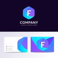 Abstract flat F letter logo iconic sign with company business ca