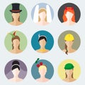 Abstract flat girls icons vector set for use in design for profile page or avatar