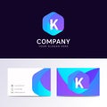 Abstract flat K letter logo iconic sign with company business ca