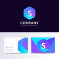 Abstract flat S letter logo iconic sign with company business ca