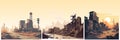 Abstract flat vector illustration of postapocalypse city. Royalty Free Stock Photo