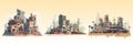 Abstract flat vector illustration of postapocalypse city. Royalty Free Stock Photo