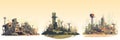 Abstract flat vector illustration of postapocalypse city. Royalty Free Stock Photo