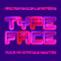 Abstract flexible alphabet font. 3D neon color letters and numbers.