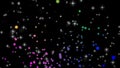 Abstract flight of colorful balloons in neon rays against the background of the starry night sky. Close-up. A beautiful decoration