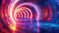 Abstract Glowing Tunnel with Red and Blue Neon Lights, Seamless Looping Royalty Free Stock Photo
