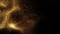 Abstract flight of golden particles on dark background. Animation. Amazing space dust, bright moving comet and its