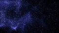 Abstract flight of purple particles on dark background. Animation. Amazing space dust, bright moving comet and its