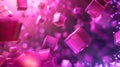 Abstract floating cubes with a purple neon glow