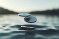 Abstract Floating Digital Currency Shapes in Water