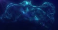 Abstract floating liquid from energetic blue particles glowing